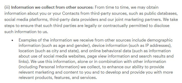 Mailchimp Privacy Policy for Members: Information we collect from other sources clause