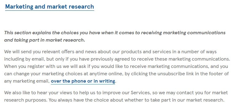 Tesco Privacy Policy: Marketing and market research clause