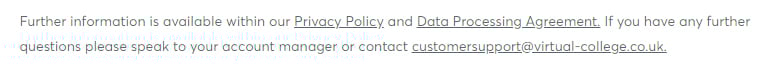 Virtual College GDPR Compliance Statement - Privacy Policy link in clause