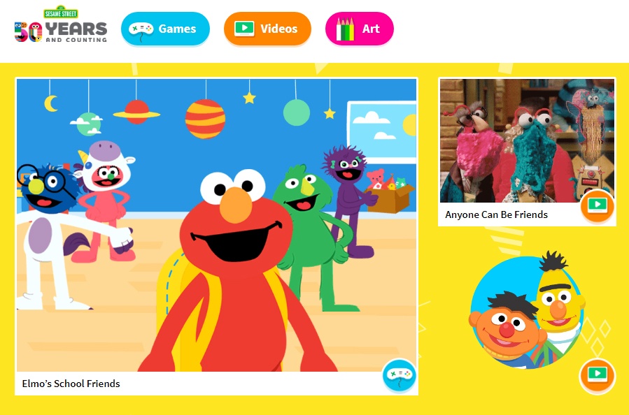 Screenshot of Sesame Street website homepage