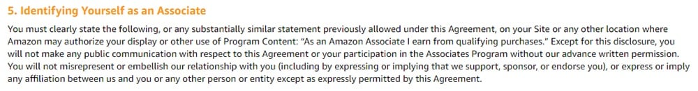 Amazon Associates Program Operating Agreement: Identifying Yourself as an Associate clause