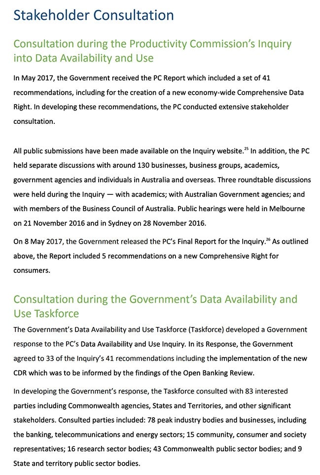 Australian Department of the Treasury Privacy Impact Assessment: Excerpt of Stakeholder Consultation section