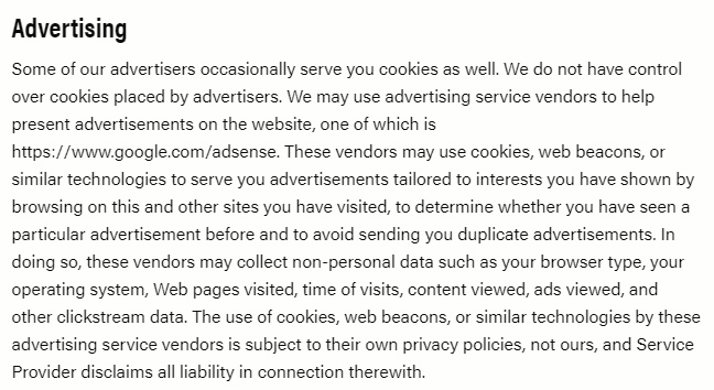 Gear Junkies Privacy Policy: Advertising clause