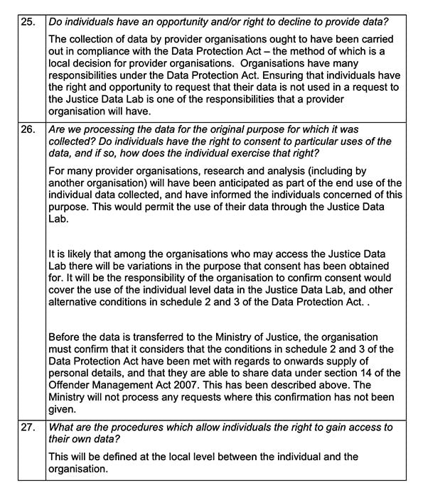 Ministry of Justice Privacy Impact Assessment Report: Clauses 25, 26 and 27