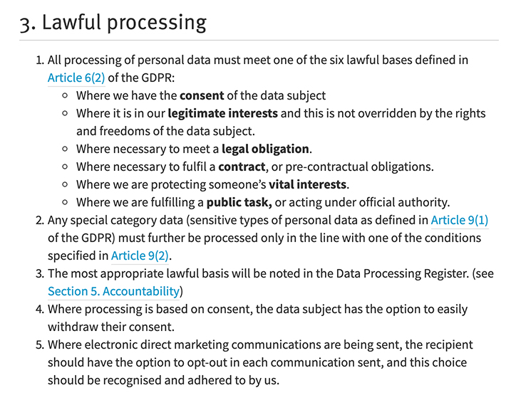 NICVA Data Protection Policy: Lawful processing clause