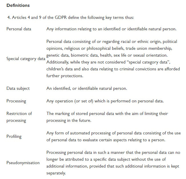 VSC GDPR Policy: Excerpt of Definitions section