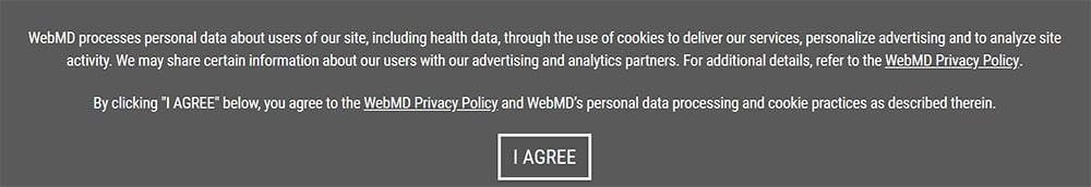 WebMD Cookie Consent banner with Agree button