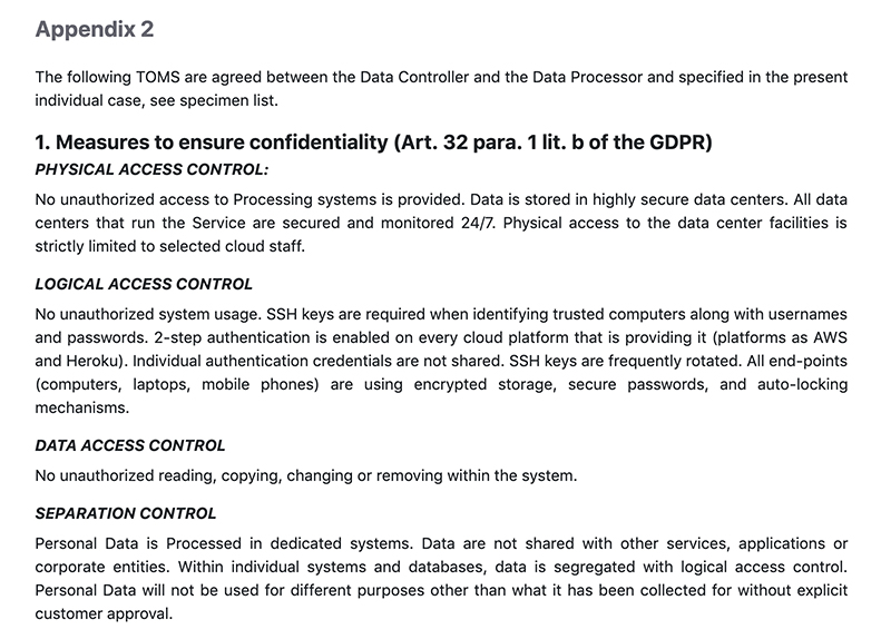 CloudMQTT DPA: Excerpt of Appendix 2