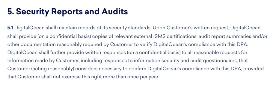 DigitalOcean DPA: Security Reports and Audits section