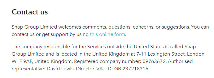 Snap Terms of Service: Contact clause