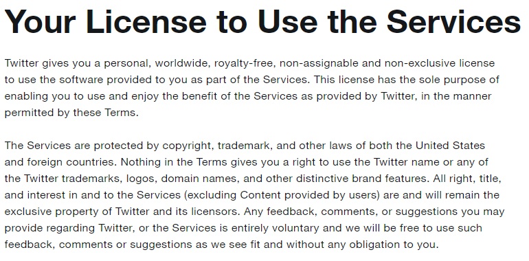 Twitter Terms of Service: Your License to Use - Intellectual Property clause