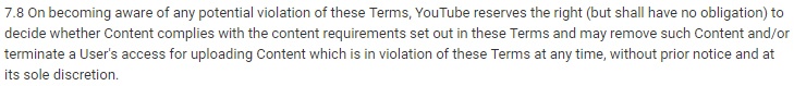 YouTube Terms of Service Termination clause