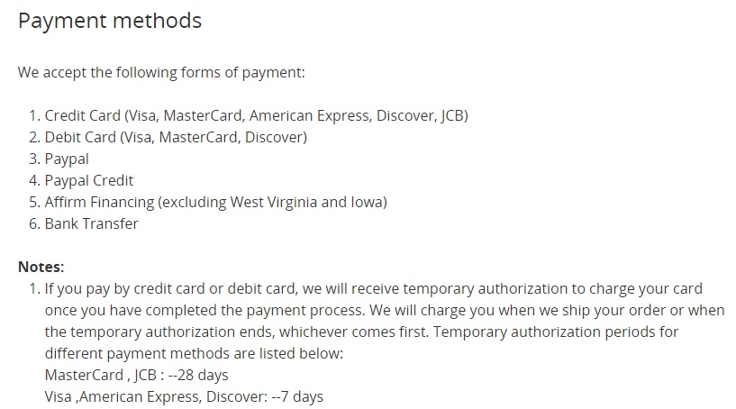 DJI Help Center: Payment Methods and note about temporary authorization of card