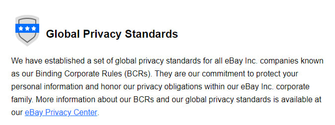 eBay User Privacy Notice: Global Privacy Standards clause