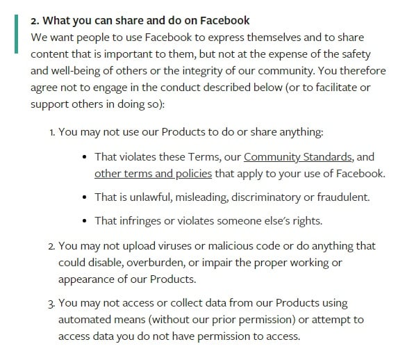 Facebook Terms of Service: Excerpt of What you can share and do on Facebook clause