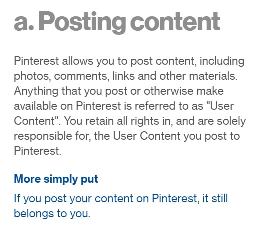 Pinterest Terms of Service: Posting Content clause