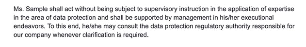 Sample GDPR DPO appointment letter: Section mentioning DPO functioning independently