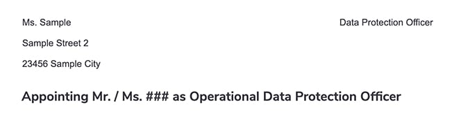 Header of a sample GDPR DPO appointment letter