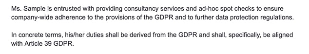 Sample GDPR DPO appointment letter: Responsibilities section mentioning GDPR
