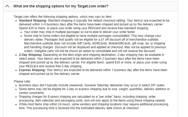 Target online delivery shipping options