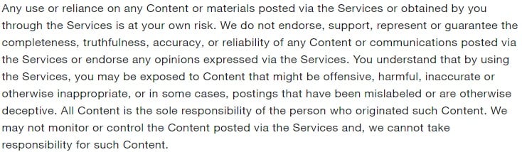 Twitter Terms of Service: Use at Your Own Risk clause