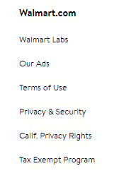 Walmart website footer links