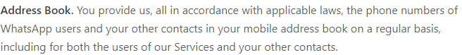WhatsApp Legal Info: Address Book clause