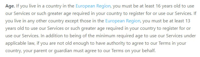 WhatsApp Legal Info: Age clause