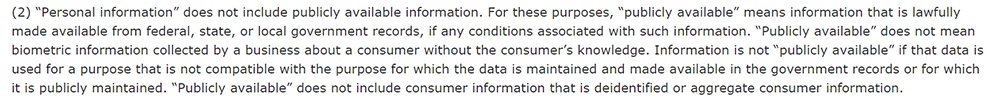 California Legislative Information: CCPA text - Personal Information exceptions definition section