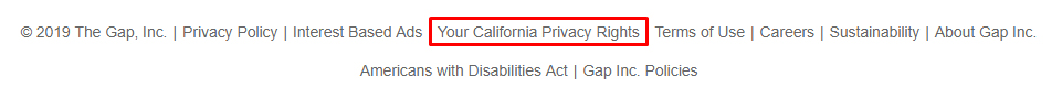Gap website footer links with California Privacy Rights link highlighted