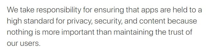 Apple App Store Principles and Practices: Section about responsibility, high standard and trust