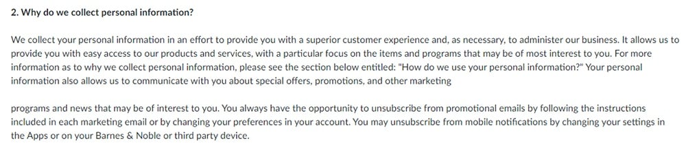 Barnes and Noble Privacy Policy: Why do we collect personal information