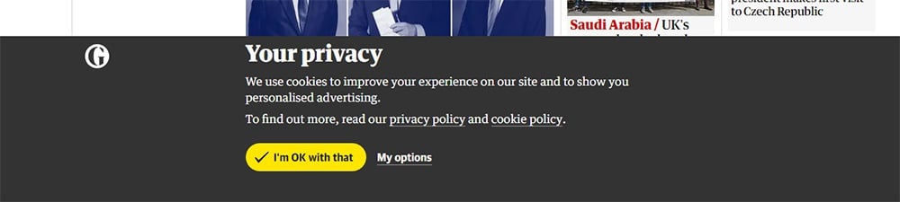 The Guardian Cookie Consent Notice