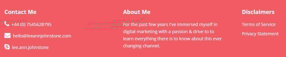 Lee-Ann Johnstone website footer screenshot