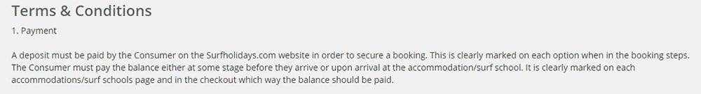 Surfholidays Terms and Conditions: Payment clause