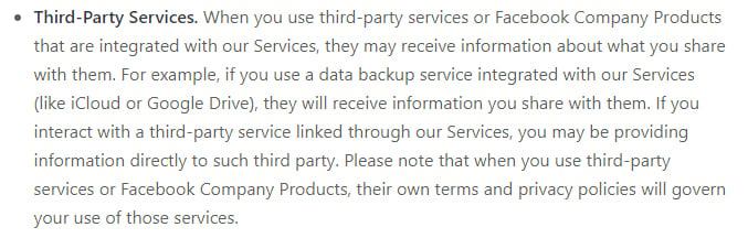 WhatsApp Privacy Policy: Third-Party Services clause