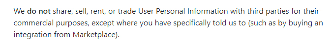 GitHub Privacy Statement: Share and sell personal information with third parties for commercial purposes clause