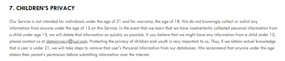 juul-privacy-policy-age-childrens-clause