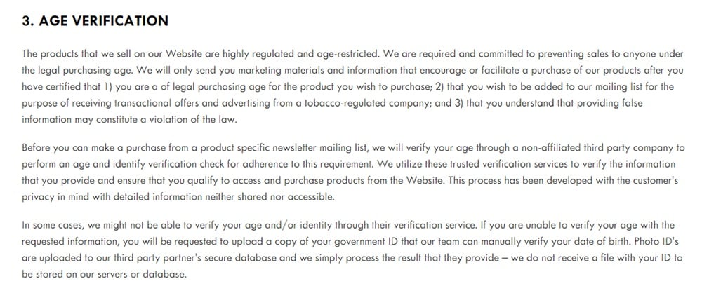 JUUL Privacy Policy: Age Verification clause