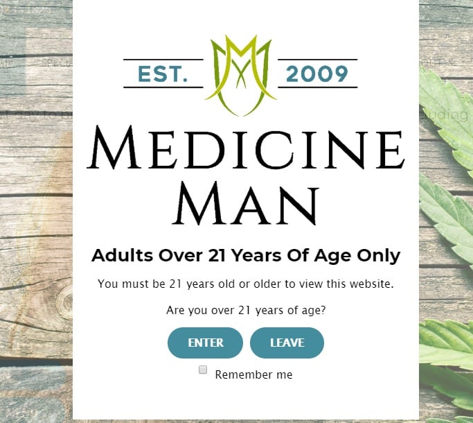 Medicine Man age verification pop-up