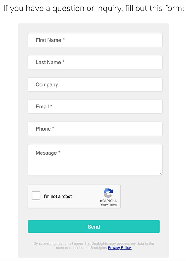 SeaLights contact form screenshot