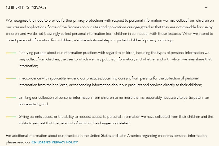 Walt Disney Privacy Policy: Children's clause