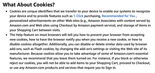 Amazon Privacy Notice: What About Cookies clause