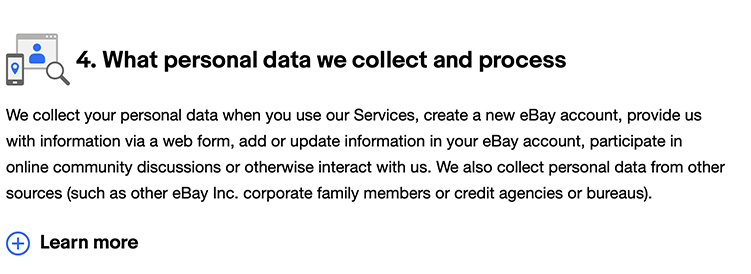 eBay Privacy Policy: What personal data we collect and process clause