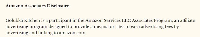 Golubka Kitchen Privacy Policy: Amazon Associates Disclosure