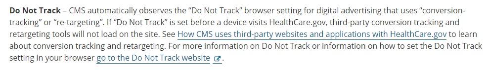 Healthcare Gov Privacy Notice: DNT clause