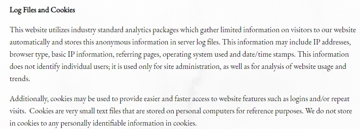 Local Milk Privacy Policy: Log Files and Cookies clause