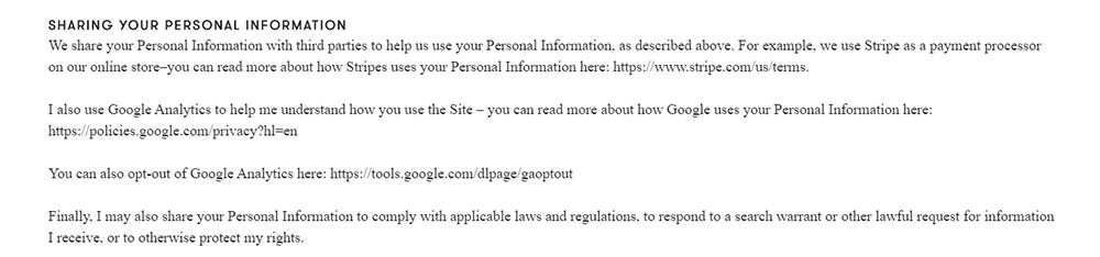 Madeleine Shaw Privacy Policy: Sharing Your Personal Information clause - Google Analytics