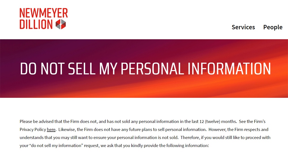 Newmeyer and Dillion Do Not Sell My Personal Information page: Intro section