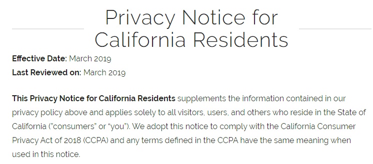 PetSuites of America: Privacy Notice for California Residents - Introduction section
